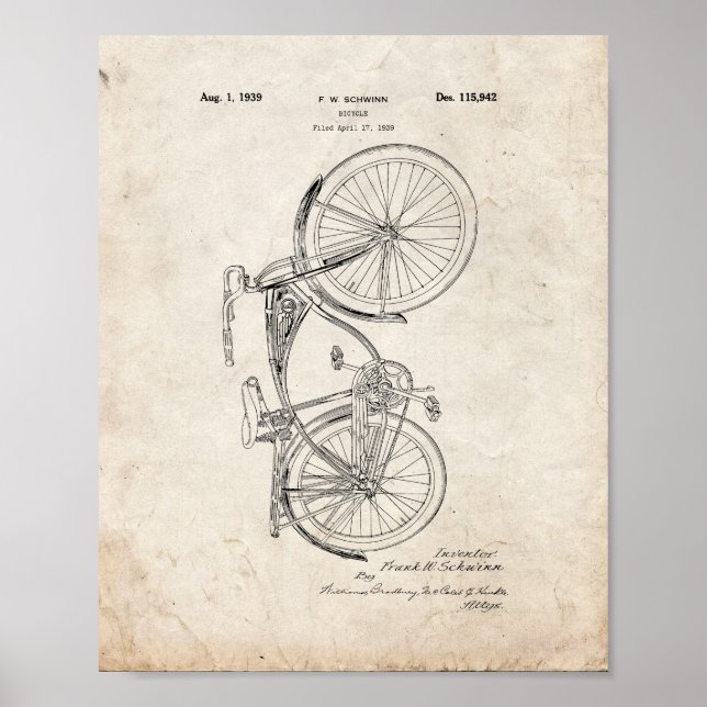 Schwinn Bicycle Patent - Gammalt utseende Poster (Framsidan)