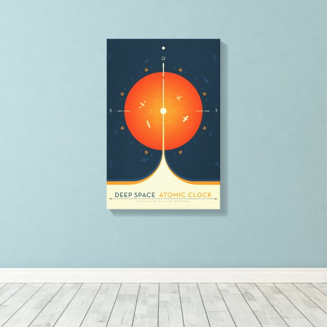 Sci-Fi Ad, Orangens atomklocka, djupt utrymme Canvastryck (Insitu (trägolv))