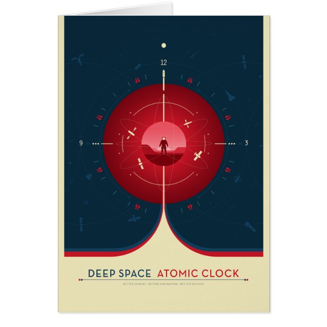 Sci-Fi Ad, Red Atomic Clock, Deep Space Hälsningskort (Framsidan)