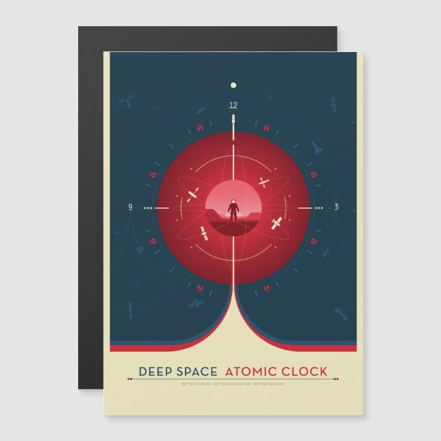 Sci-Fi Ad, Red Atomic Clock, Deep Space Magnetisk Inbjudningskort (Fram/baksida)