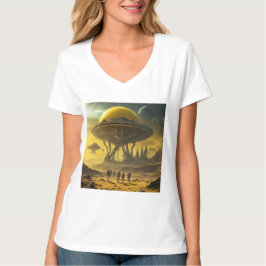 Sci-Fi Alien World View Planet Ufo Torn T Shirt