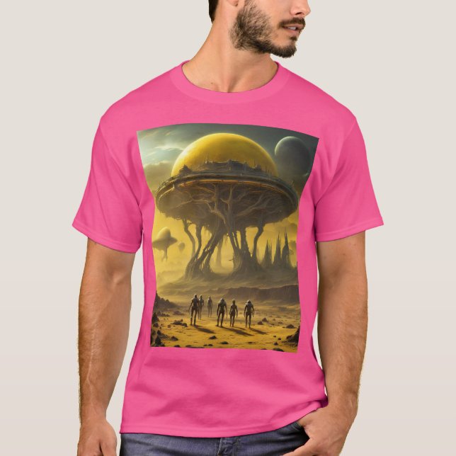 Sci-Fi Alien World View Planet Ufo Torn T Shirt (Framsida)
