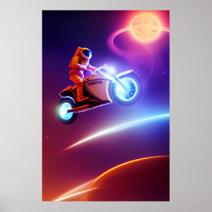 Sci-Fi Astronaut Biker, Shoot for Måne Pop Art Poster