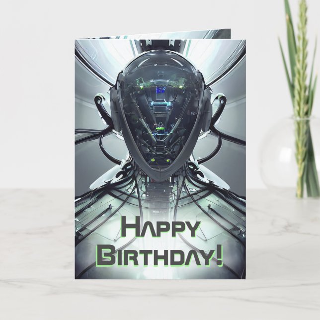Sci-Fi Cyber Droid Fighter Pilot Birthday Kort (Framsida)