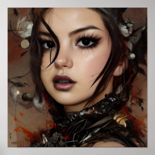 Sci Fi Cyber Gothic Woman Bläck Spot Porträtt Poster