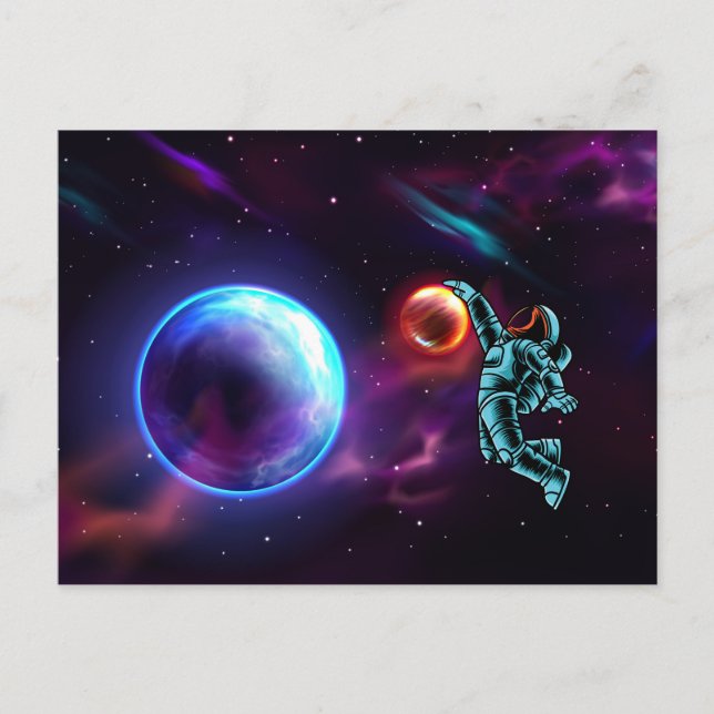 Sci-Fi Fantasy Space Basketball Astronaut Postca Vykort (Framsida)