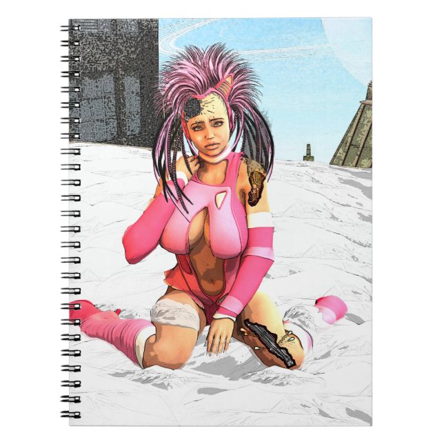 Sci Fi Female Cyborg Anteckningsbok Med Spiral (Framsidan)