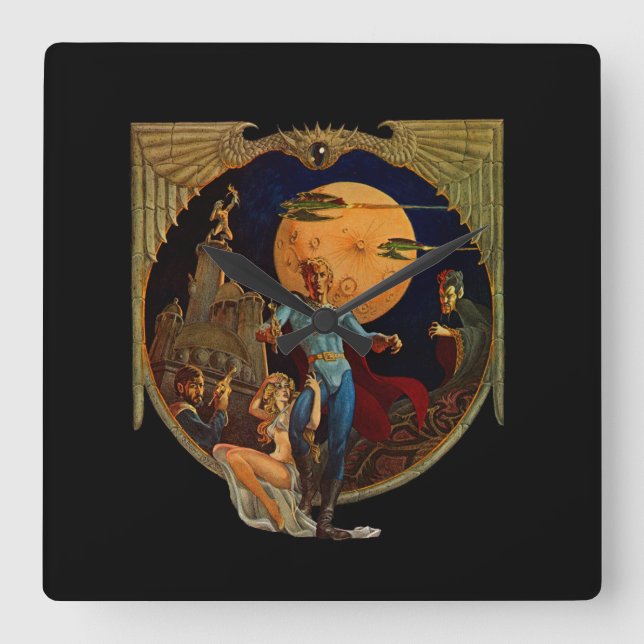 Sci-Fi Hero Fyrkantig Klocka (Framsida)