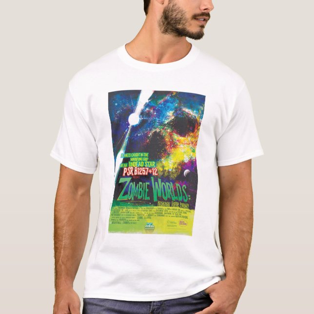 Sci-Fi Horror Movie Ad, Zombie Worlds T Shirt (Framsida)