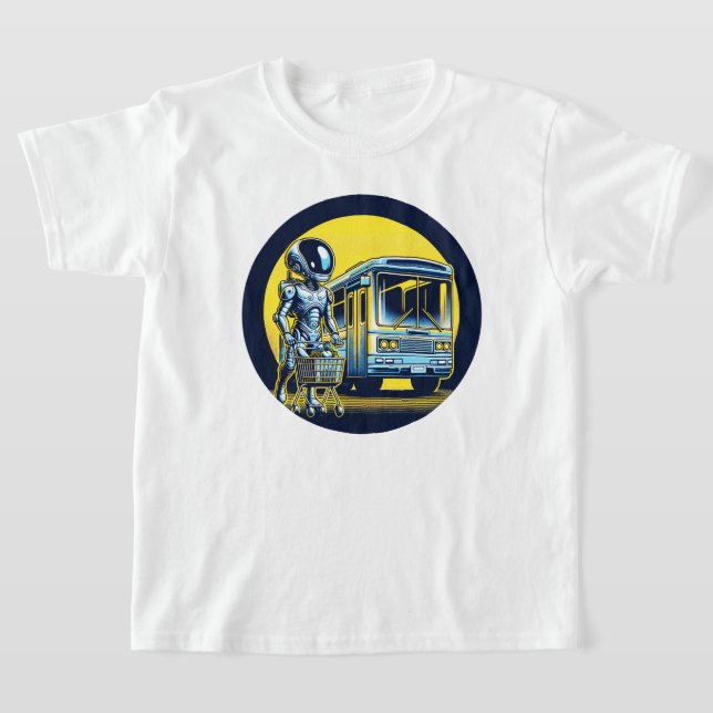 Sci-Fi i Daily Life - Funny Alien & Robot Design T Shirt (Laydown)
