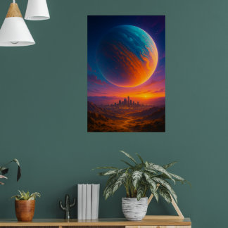 Sci-Fi Kosmisk Stad Poster Väggkonst – Futuristisk