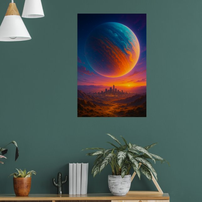 Sci-Fi Kosmisk Stad Poster Väggkonst – Futuristisk (Vardagsrum 1)
