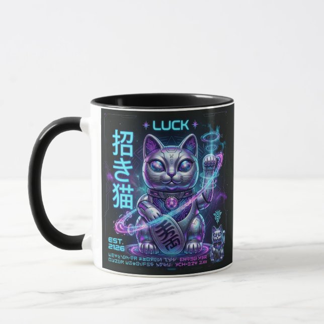 Sci-Fi Lucky Cat Maneki Neko Kosmisk charm-grafik  Mugg (Vänster)