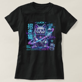 Sci-Fi Lucky Cat Maneki Neko Kosmisk Charm Grafik T Shirt