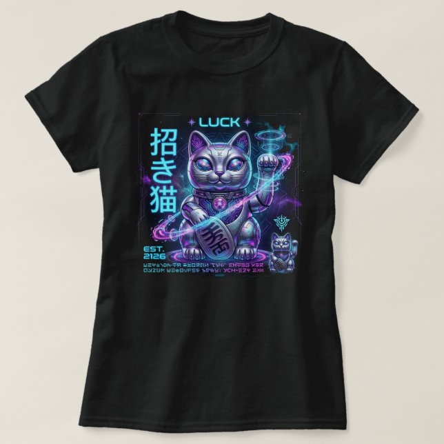 Sci-Fi Lucky Cat Maneki Neko Kosmisk Charm Grafik  T Shirt (Design framsida)