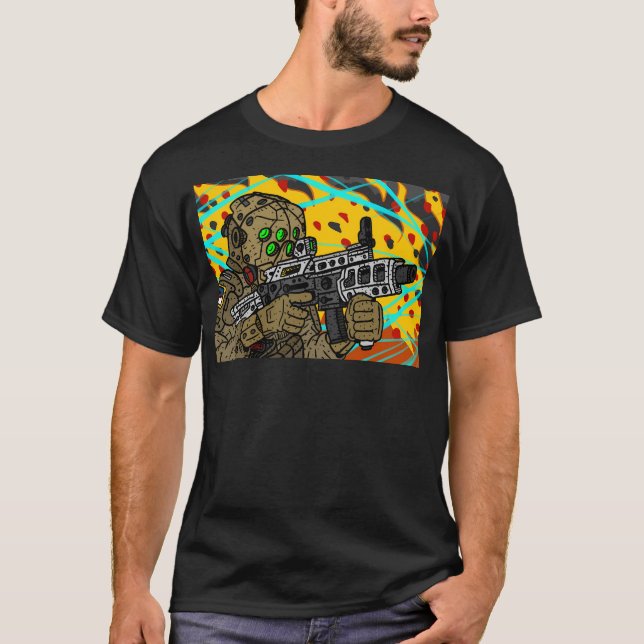 Sci Fi Militärslagersoldat. T Shirt (Framsida)