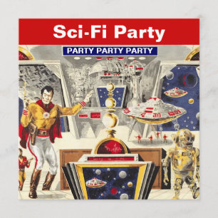 Sci-fi-Party-temainbjudningar Robot Space Travel Inbjudningar