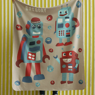 Sci-Fi-Personligen för Cute Retro-robots Fleecefilt