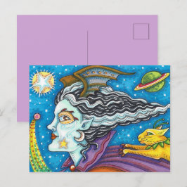 SCI FI RACE WITCH & COMET CAT COLORFUL HALLOWEEN HELG VYKORT