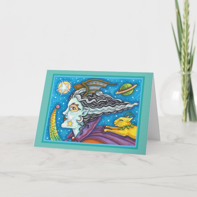 SCI FI RACE WITCH & COMET CAT HALLOWEEN Blank Kort (Framsida)