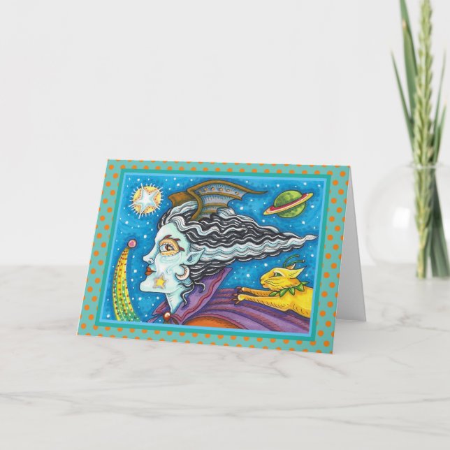 SCI FI RACE WITCH & COMET CAT HALLOWEEN Blank Kort (Framsida)