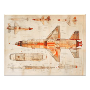 Sci-Fi Rocket Blueprint Fototryck