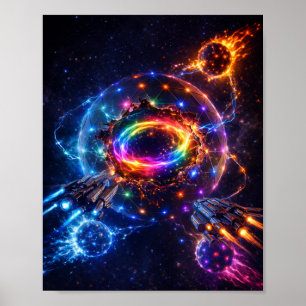 Sci-Fi Rymdstrid Nära Energikärna – Färgrik Ga Poster