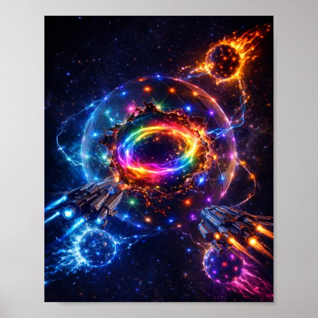 Sci-Fi Rymdstrid Nära Energikärna – Färgrik Ga Poster (Framsidan)
