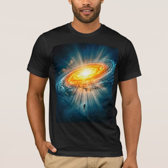 Sci-Fi Space Golden Galaxy Astronaut Glowing Art T Shirt (Framsida)