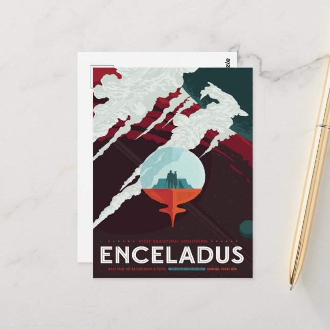 Sci-Fi Travel Ad, Måne Enceladus Vykort (Fram/Back In Situ)