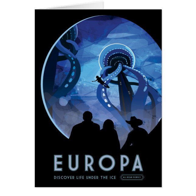 Sci-Fi Travel Ad, Måne Europa Hälsningskort (Framsidan)