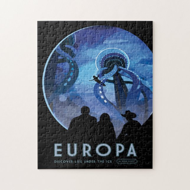 Sci-Fi Travel Ad, Måne Europa Pussel (Vertikal)
