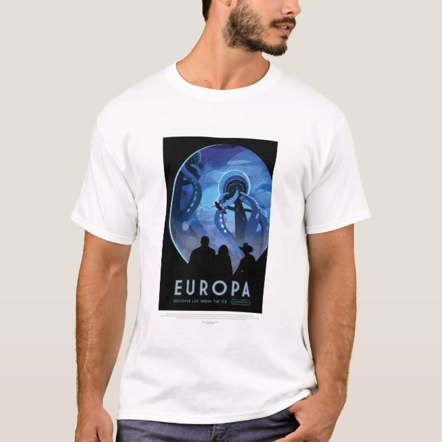 Sci-Fi Travel Ad, Måne Europa T Shirt (Framsida)