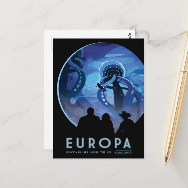 Sci-Fi Travel Ad, Måne Europa Vykort (Fram/Back In Situ)