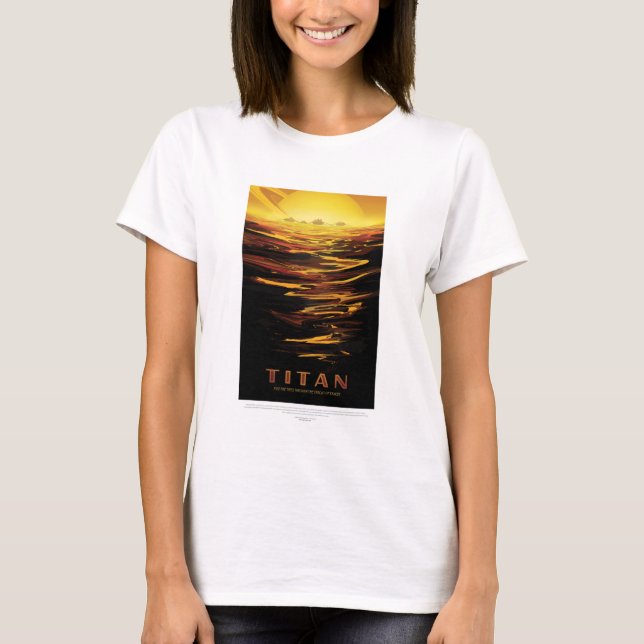 Sci-Fi Travel Ad, Måne Titan T Shirt (Framsida)