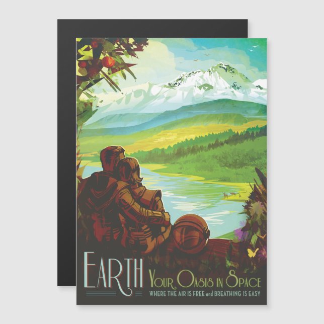 Sci-Fi Travel Ad, Planet Earth Magnetisk Inbjudningskort (Fram/baksida)