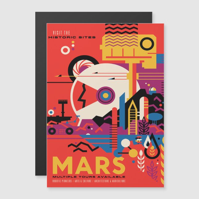 Sci-Fi Travel Ad, Planet Mars Magnetisk Inbjudningskort (Fram/baksida)
