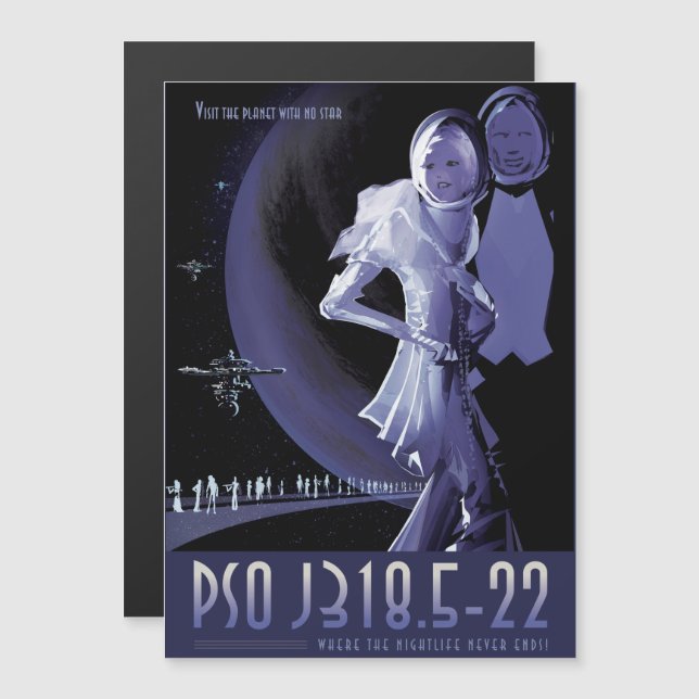 Sci-Fi Travel Ad, Planet PSO J318.5-22 Magnetisk Inbjudningskort (Fram/baksida)
