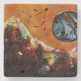 Sci-Fi watery måne i låg omloppsbana över främmand Stenunderlägg