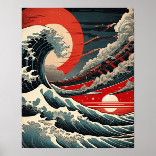 Sci-Fi Wave - japansk Ukiyo-e Stil-utskrift Poster