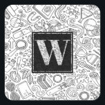 Science Anpassningsbar Monogram - Brev W Square St Fyrkantigt Klistermärke<br><div class="desc">Modern elegant Science monogram namn med ett coola-vetenskapligt tema. Anpassa det med ditt namn. (Alla brev finns tillgängliga)</div>