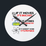Science BIOLOGY CHEMISTRY PHYSICS Rund Klocka<br><div class="desc">coola,  tecknad,  söt,  kärlek,  vintage sport,  vetenskap,  par,  roligt,  retro</div>