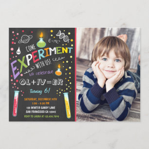 Science Experiment Birthday Inbjudan Boy