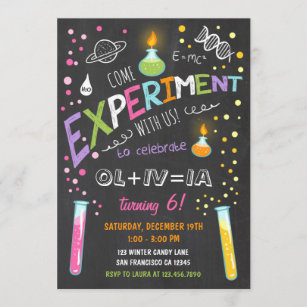 Science Experiment Birthday Investigation Girl Inbjudningar