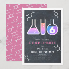 Science Experiment Black Chalkboard Girl Birthday Inbjudningar