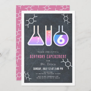 Science Experiment Black Chalkboard Girl Birthday Inbjudningar