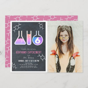 Science Experiment Chalkboard Girl Photo Birthday Inbjudningar