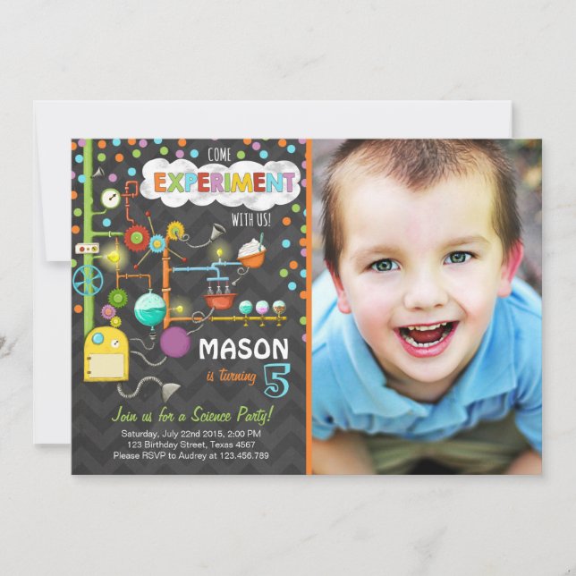 Science Experiment Födelsedagsfest inbjudan (Framsida)