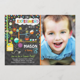 Science Experiment Födelsedagsfest inbjudan