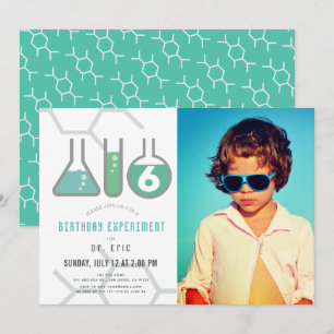 Science Experiment White Grönt Boy Photo Birthday Inbjudningar